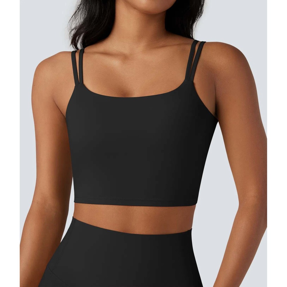 Halara Black Double Strap Twist Back Activewear Crop Top Yoga Gym Tank Small